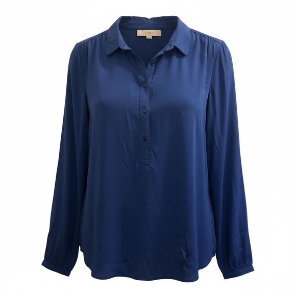 LOFT Tops - LOFT Navy Blue Long Sleeve Collared Button Front Shirt Women's‎ Size M